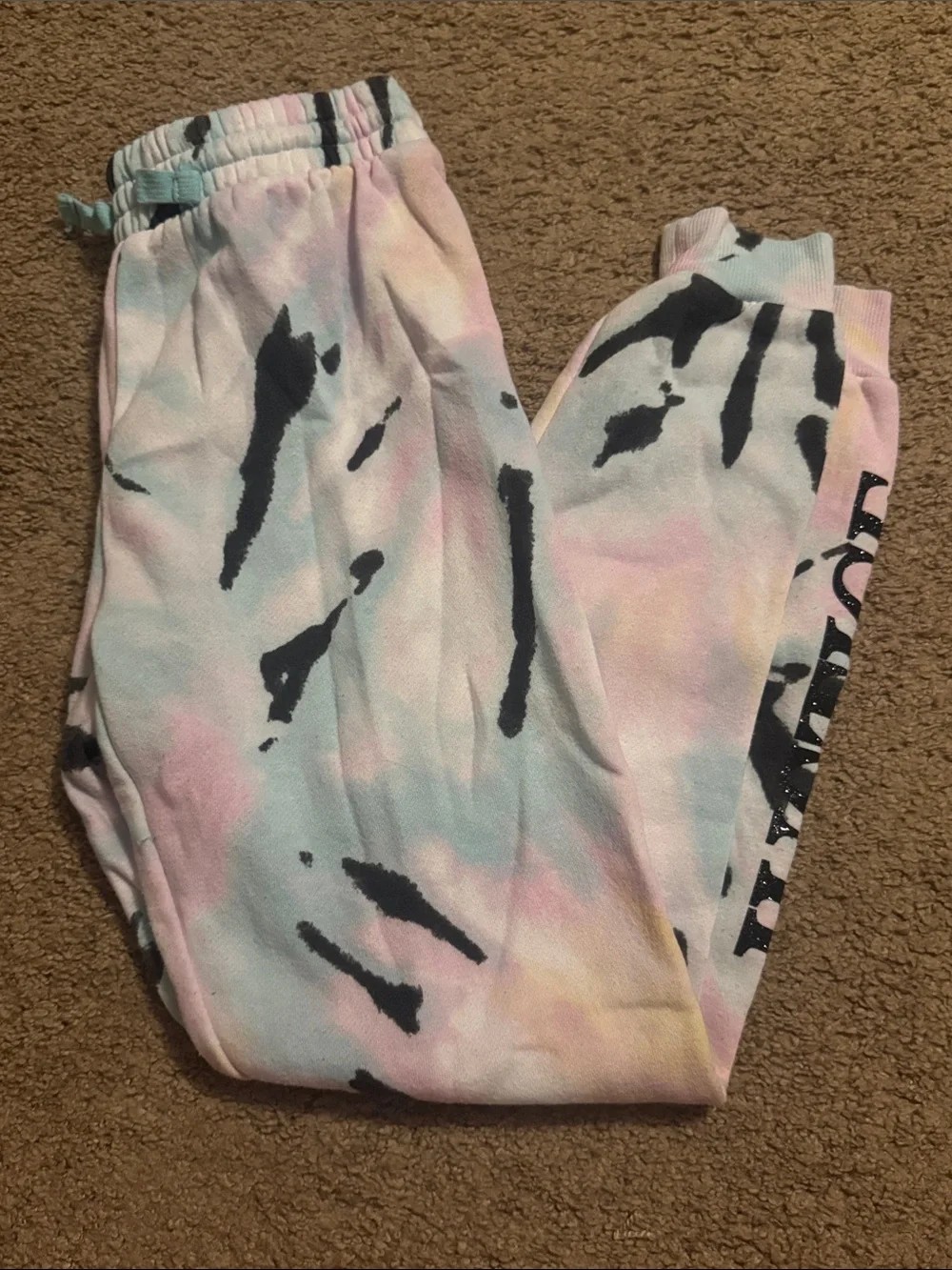 Justice Teens 12-14 Pastel Tie-Dye Joggers with Black Splash Accents